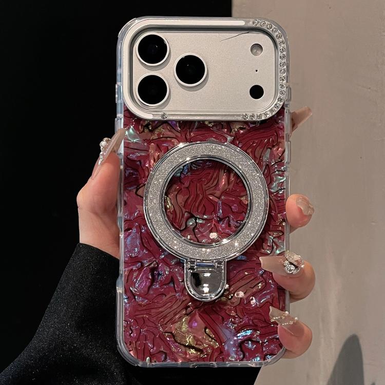 For iPhone 17 Pro Ink Rhythm Colorful Shell Pattern TPU Hybrid IMD Phone Case with Glitter Holder