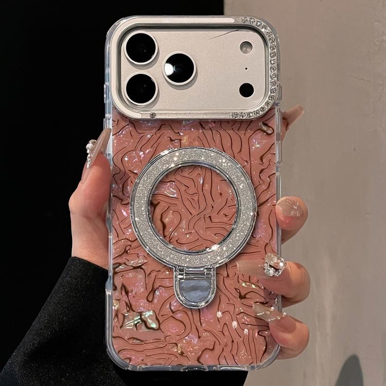 For iPhone 17 Pro Max Ink Rhythm Colorful Shell Pattern TPU Hybrid IMD Phone Case with Glitter Holder