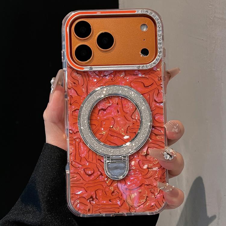 For iPhone 17 Pro Max Ink Rhythm Colorful Shell Pattern TPU Hybrid IMD Phone Case with Glitter Holder