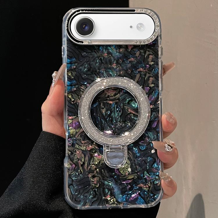For iPhone Air Ink Rhythm Colorful Shell Pattern TPU Hybrid IMD Phone Case with Glitter Holder