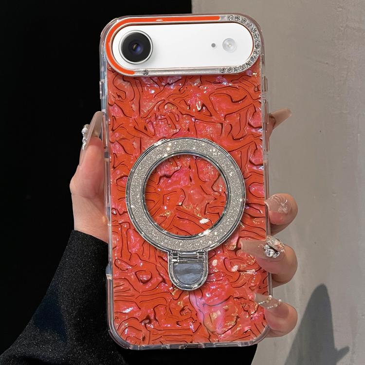 For iPhone Air Ink Rhythm Colorful Shell Pattern TPU Hybrid IMD Phone Case with Glitter Holder