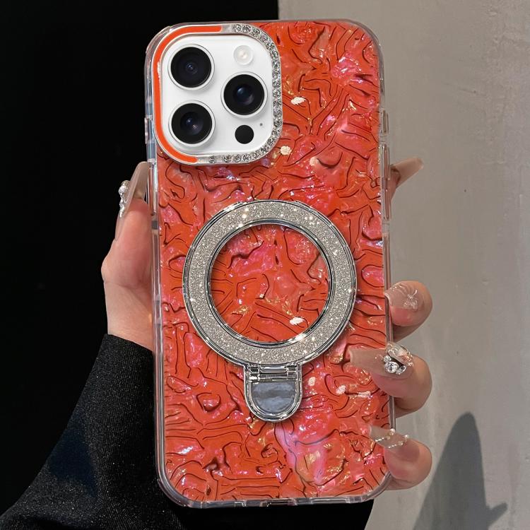 For iPhone 14 Pro Ink Rhythm Colorful Shell Pattern TPU Hybrid IMD Phone Case with Glitter Holder