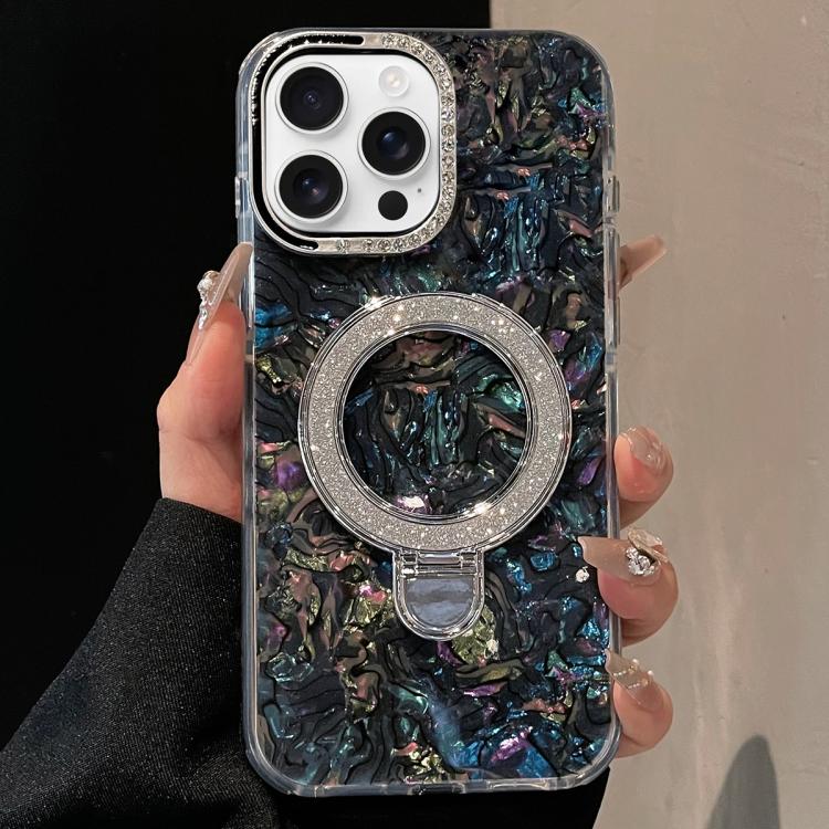 For iPhone 13 Pro Max Ink Rhythm Colorful Shell Pattern TPU Hybrid IMD Phone Case with Glitter Holder