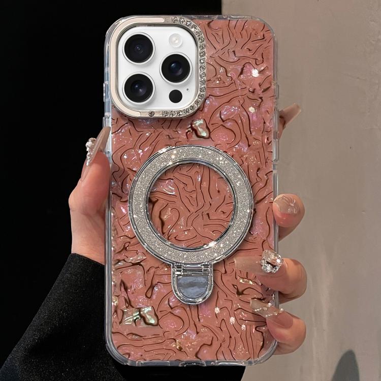 For iPhone 13 Pro Max Ink Rhythm Colorful Shell Pattern TPU Hybrid IMD Phone Case with Glitter Holder