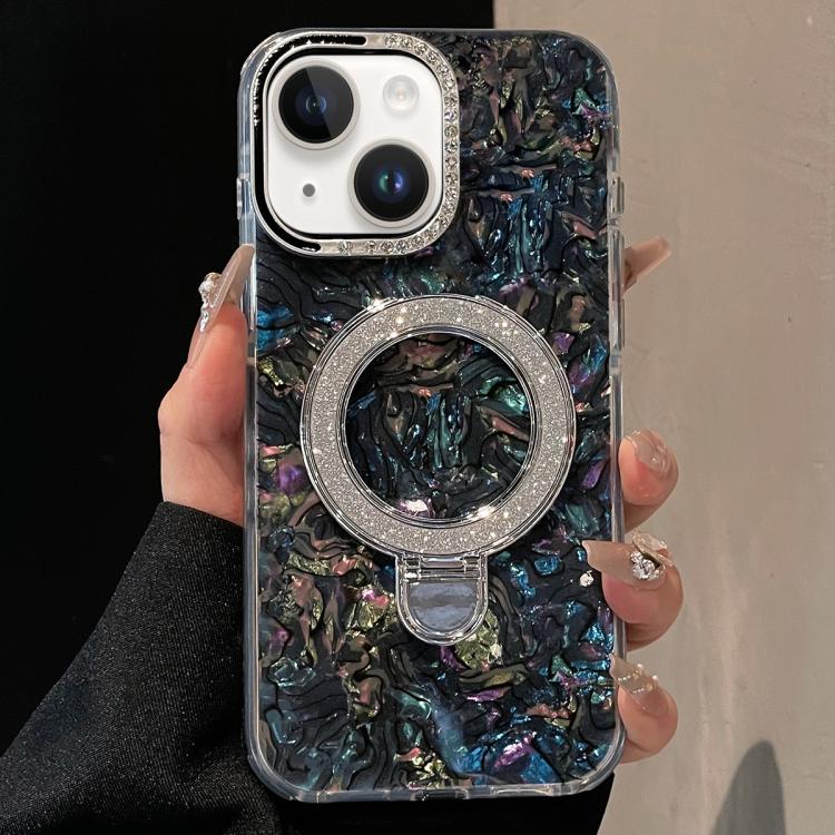 For iPhone 14 / 13 Ink Rhythm Colorful Shell Pattern TPU Hybrid IMD Phone Case with Glitter Holder