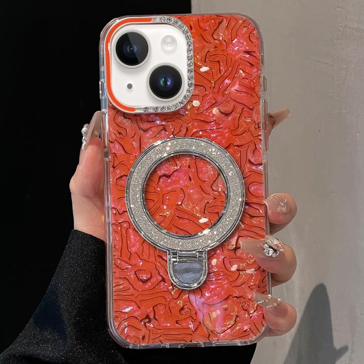 For iPhone 14 / 13 Ink Rhythm Colorful Shell Pattern TPU Hybrid IMD Phone Case with Glitter Holder