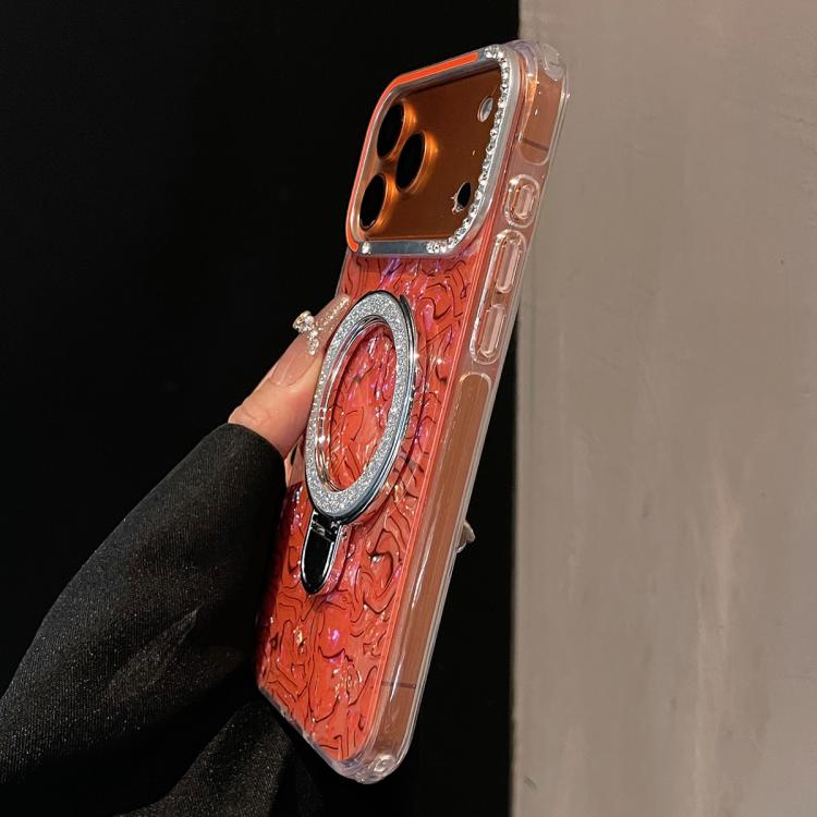 For iPhone 15 Pro Max Ink Rhythm Colorful Shell Pattern TPU Hybrid IMD Phone Case with Glitter Holder