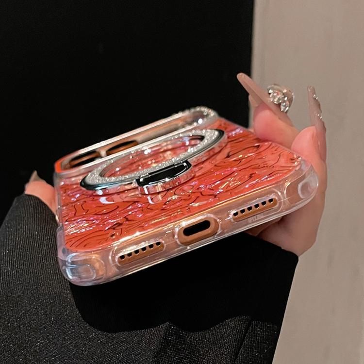 For iPhone 15 Pro Max Ink Rhythm Colorful Shell Pattern TPU Hybrid IMD Phone Case with Glitter Holder