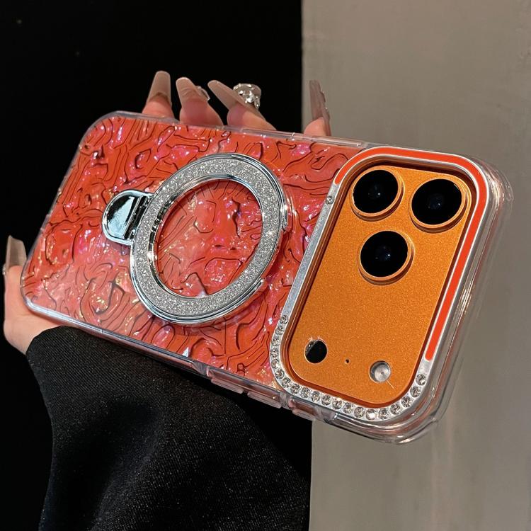 For iPhone 13 Pro Max Ink Rhythm Colorful Shell Pattern TPU Hybrid IMD Phone Case with Glitter Holder