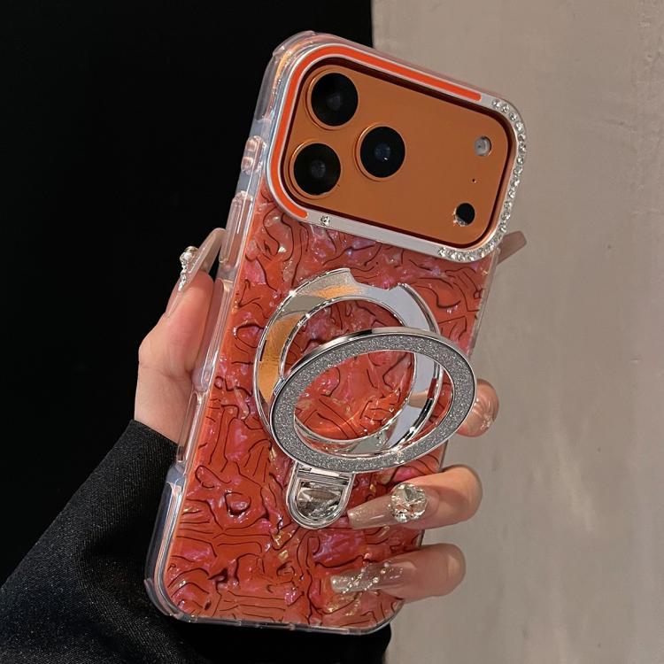 For iPhone 15 Pro Max Ink Rhythm Colorful Shell Pattern TPU Hybrid IMD Phone Case with Glitter Holder