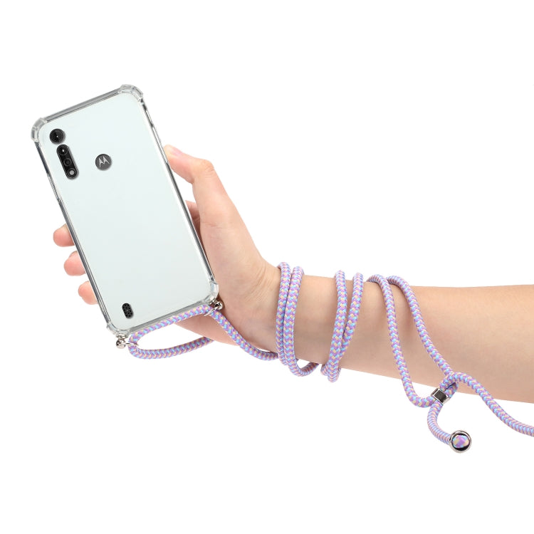 For Motorola Moto E6s Four-Corner Anti-Fall Transparent TPU Protective Case with Lanyard