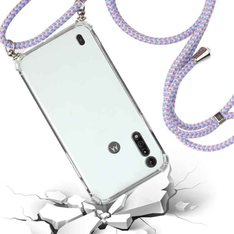 For Motorola Moto E6s Four-Corner Anti-Fall Transparent TPU Protective Case with Lanyard