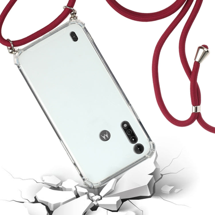 For Motorola Moto E6s Four-Corner Anti-Fall Transparent TPU Protective Case with Lanyard