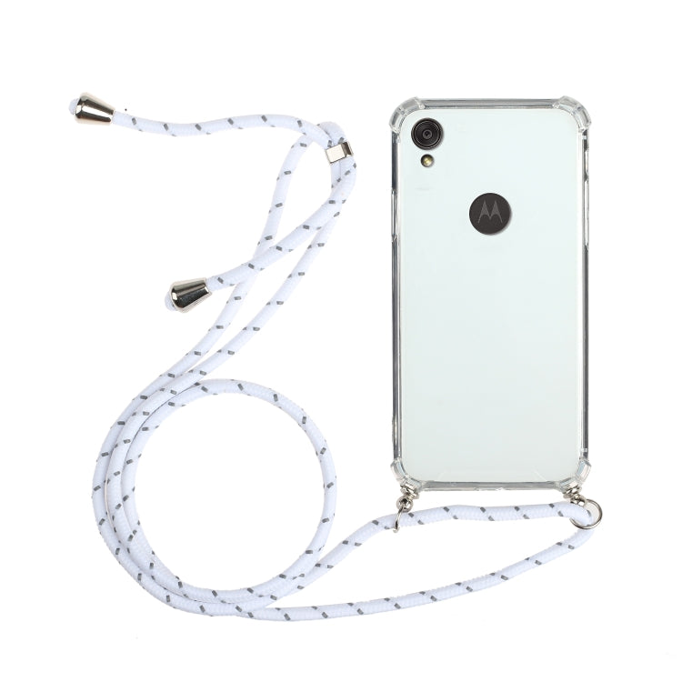 For Motorola Moto E6 Four-Corner Anti-Fall Transparent TPU Protective Case with Lanyard