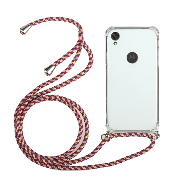 For Motorola Moto E6 Four-Corner Anti-Fall Transparent TPU Protective Case with Lanyard