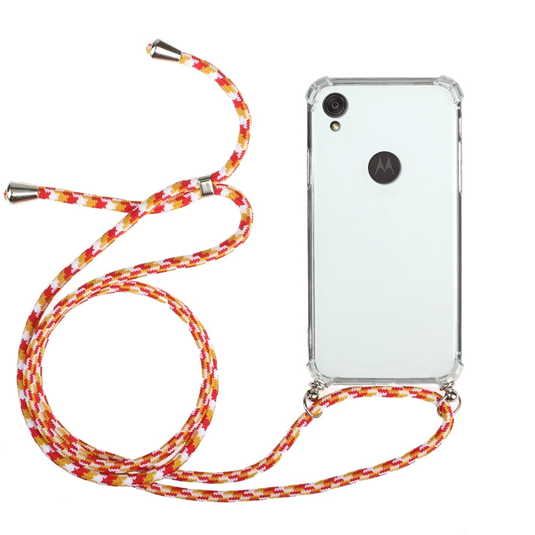 For Motorola Moto E6 Four-Corner Anti-Fall Transparent TPU Protective Case with Lanyard