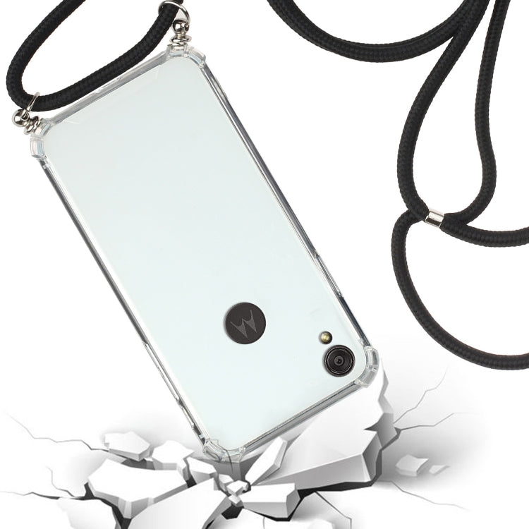 For Motorola Moto E6 Four-Corner Anti-Fall Transparent TPU Protective Case with Lanyard