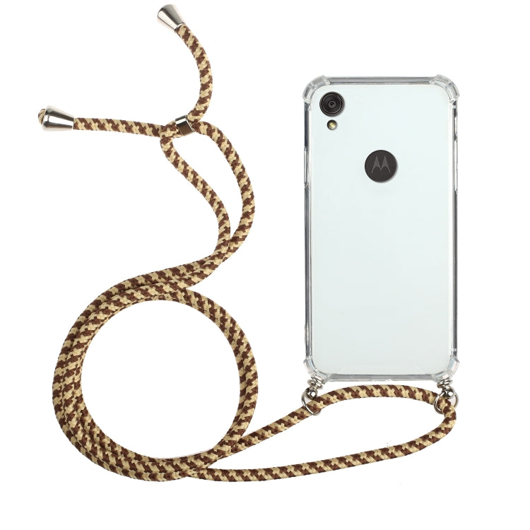 For Motorola Moto E6 Four-Corner Anti-Fall Transparent TPU Protective Case with Lanyard