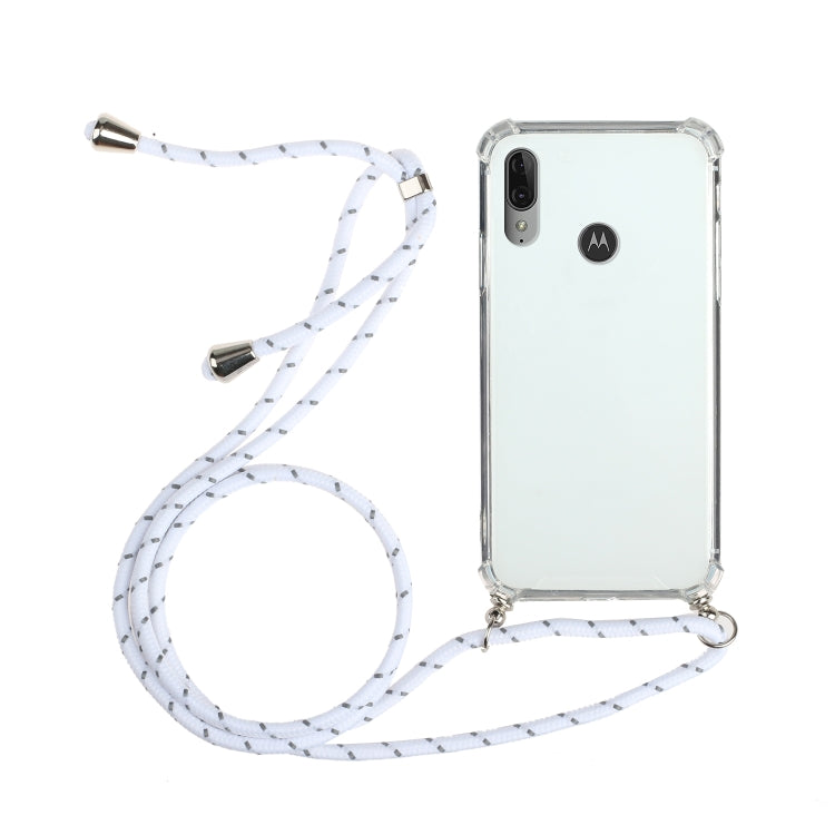 For Motorola Moto E6 Plus Four-Corner Anti-Fall Transparent TPU Protective Case with Lanyard