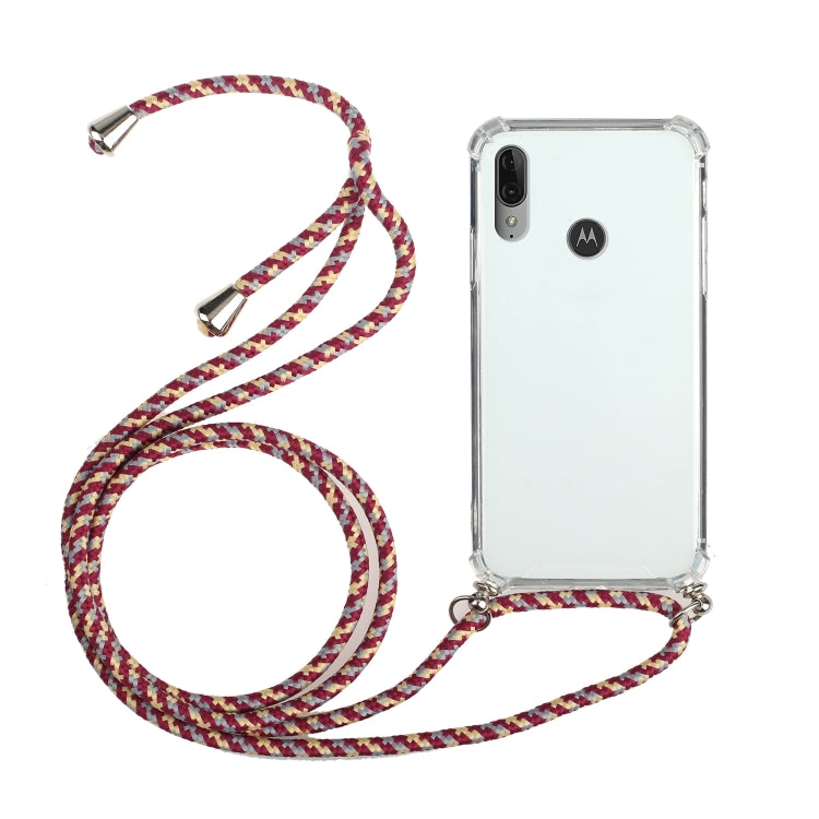 For Motorola Moto E6 Plus Four-Corner Anti-Fall Transparent TPU Protective Case with Lanyard