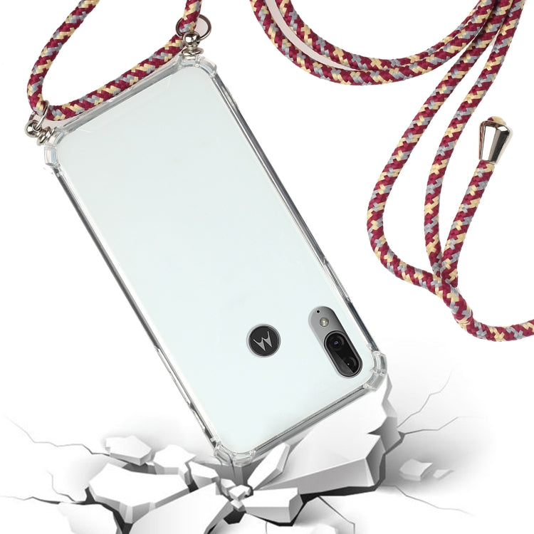 For Motorola Moto E6 Plus Four-Corner Anti-Fall Transparent TPU Protective Case with Lanyard