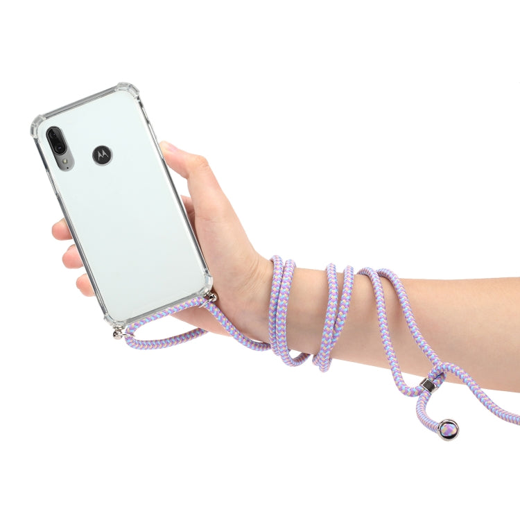For Motorola Moto E6 Plus Four-Corner Anti-Fall Transparent TPU Protective Case with Lanyard