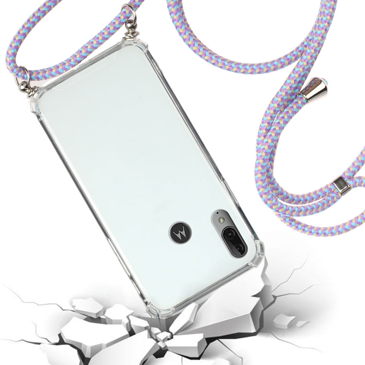 For Motorola Moto E6 Plus Four-Corner Anti-Fall Transparent TPU Protective Case with Lanyard