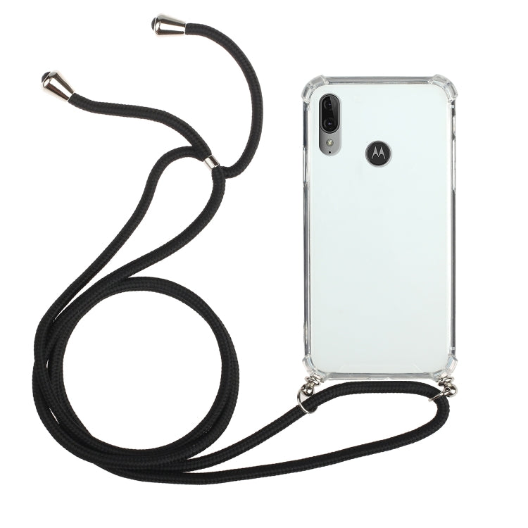 For Motorola Moto E6 Plus Four-Corner Anti-Fall Transparent TPU Protective Case with Lanyard