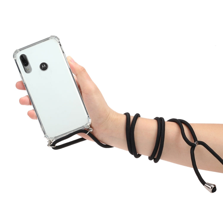 For Motorola Moto E6 Plus Four-Corner Anti-Fall Transparent TPU Protective Case with Lanyard