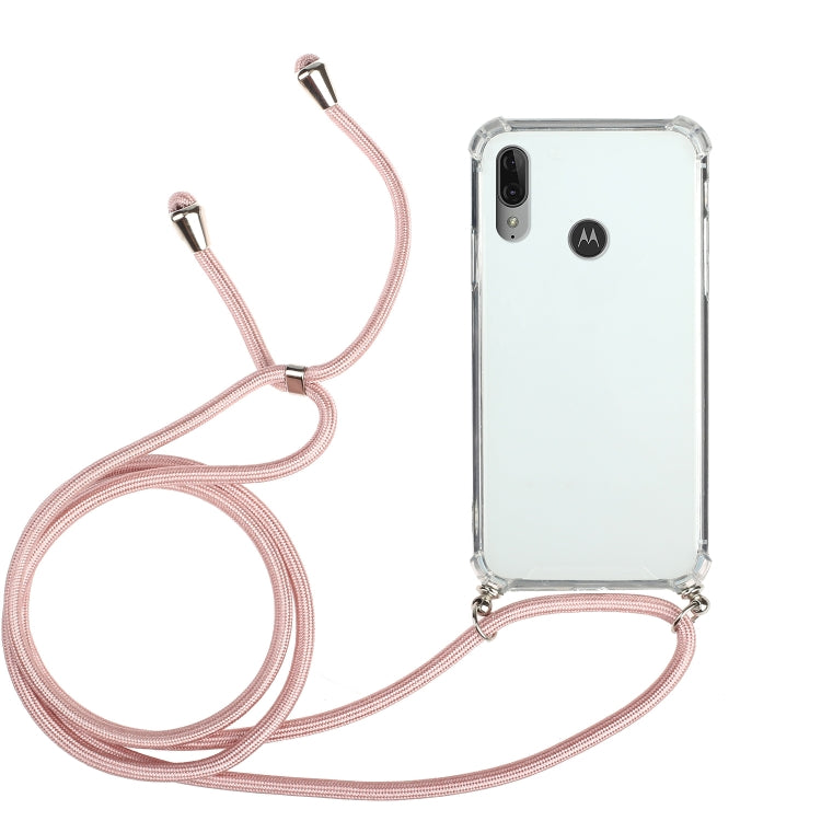 For Motorola Moto E6 Plus Four-Corner Anti-Fall Transparent TPU Protective Case with Lanyard