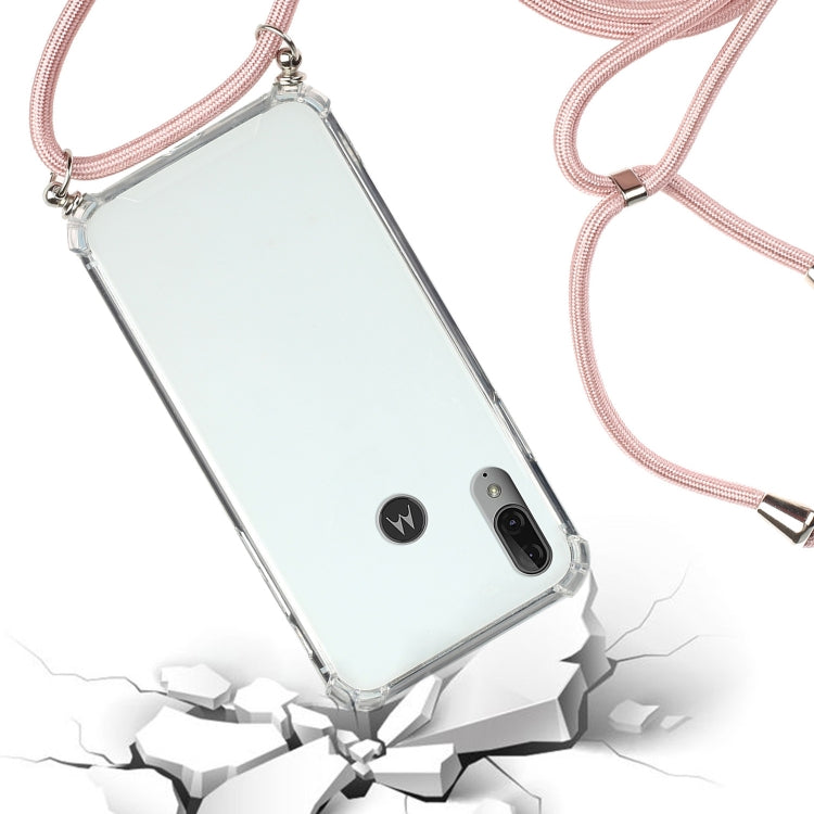 For Motorola Moto E6 Plus Four-Corner Anti-Fall Transparent TPU Protective Case with Lanyard