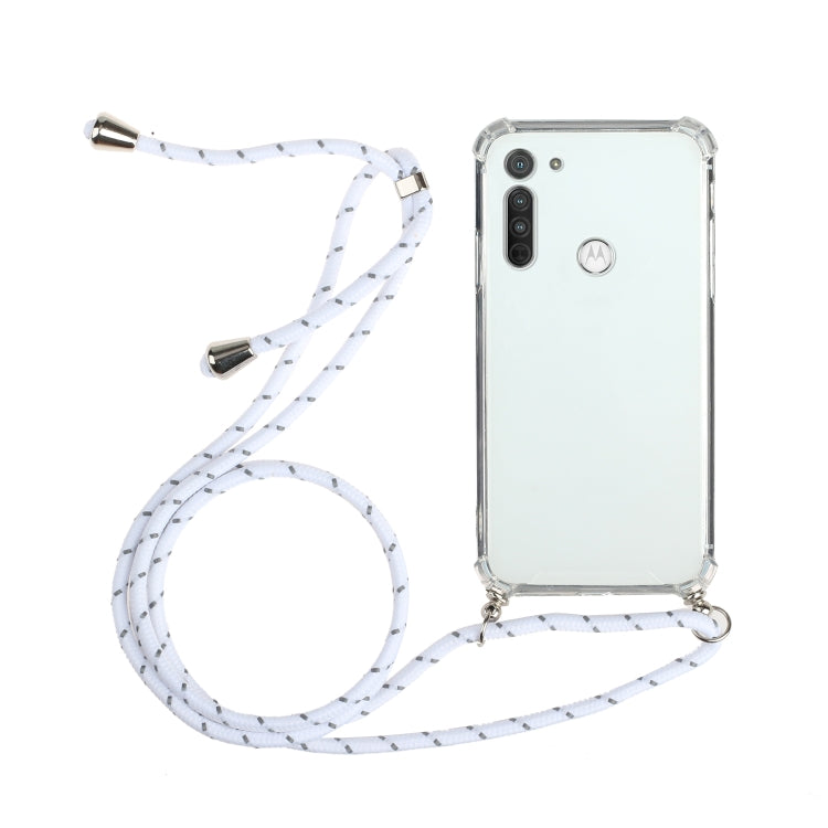 For Motorola Moto G8 Four-Corner Anti-Fall Transparent TPU Protective Case with Lanyard