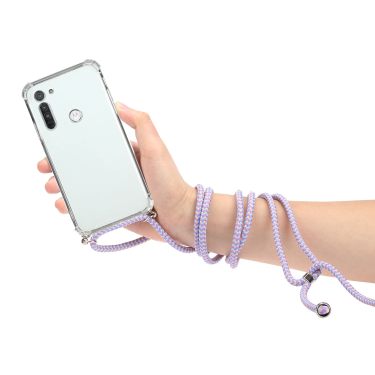 For Motorola Moto G8 Four-Corner Anti-Fall Transparent TPU Protective Case with Lanyard