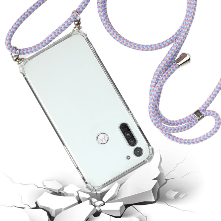 For Motorola Moto G8 Four-Corner Anti-Fall Transparent TPU Protective Case with Lanyard