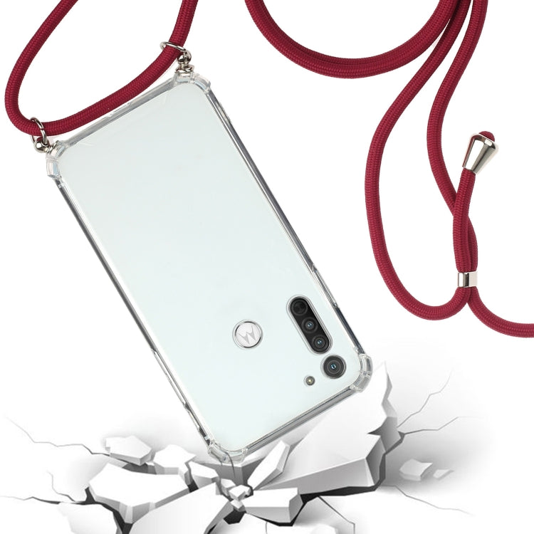 For Motorola Moto G8 Four-Corner Anti-Fall Transparent TPU Protective Case with Lanyard