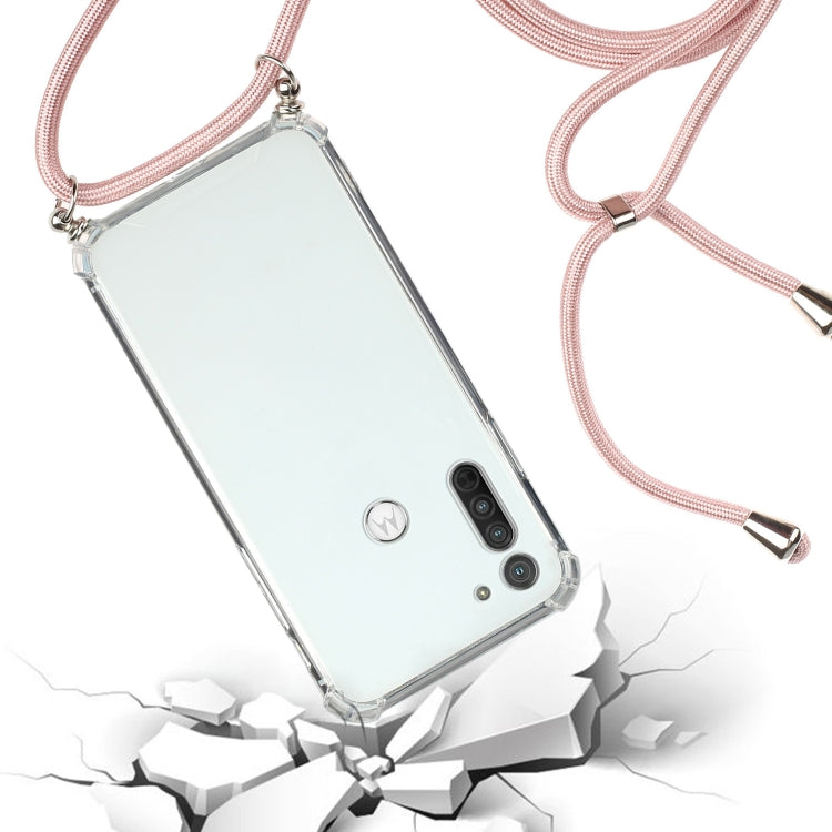 For Motorola Moto G8 Four-Corner Anti-Fall Transparent TPU Protective Case with Lanyard