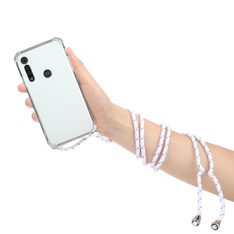 For Motorola Moto G8 Play Four-Corner Anti-Fall Transparent TPU Protective Case with Lanyard
