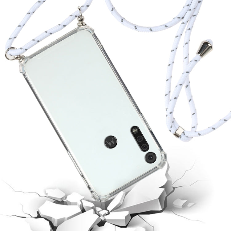 For Motorola Moto G8 Play Four-Corner Anti-Fall Transparent TPU Protective Case with Lanyard