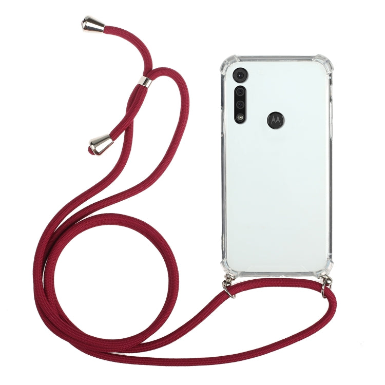 For Motorola Moto G8 Play Four-Corner Anti-Fall Transparent TPU Protective Case with Lanyard