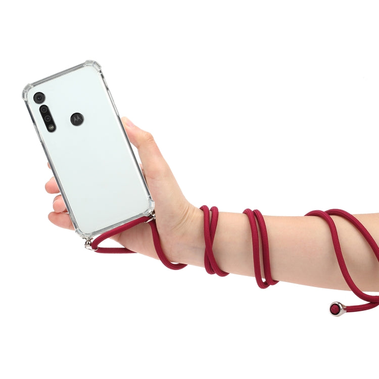 For Motorola Moto G8 Play Four-Corner Anti-Fall Transparent TPU Protective Case with Lanyard