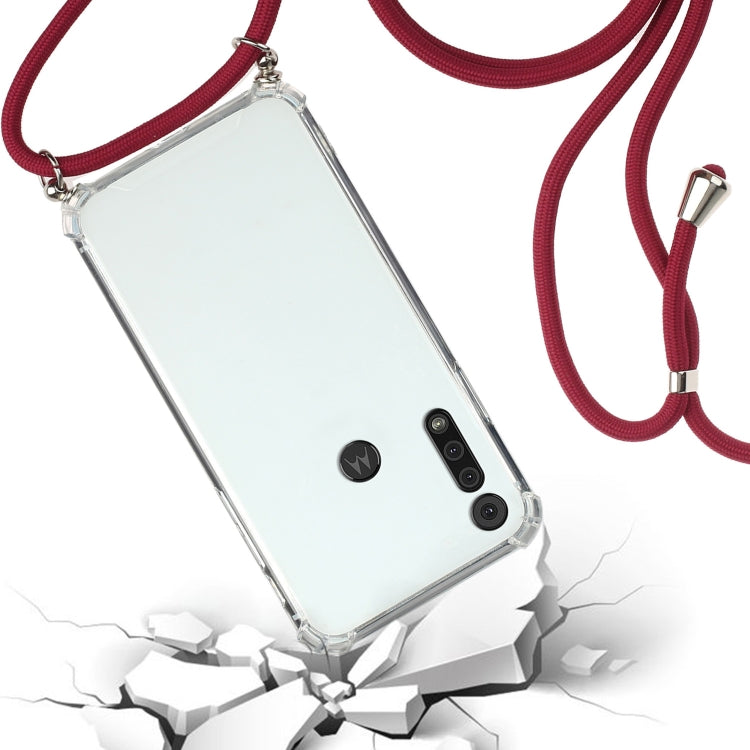 For Motorola Moto G8 Play Four-Corner Anti-Fall Transparent TPU Protective Case with Lanyard