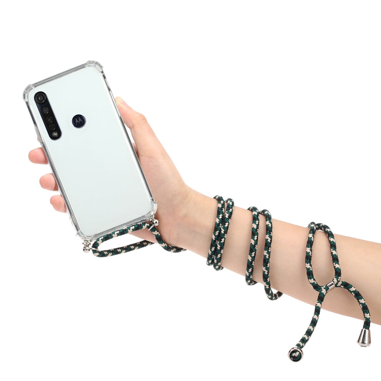 For Motorola Moto G8 Plus Four-Corner Anti-Fall Transparent TPU Protective Case with Lanyard