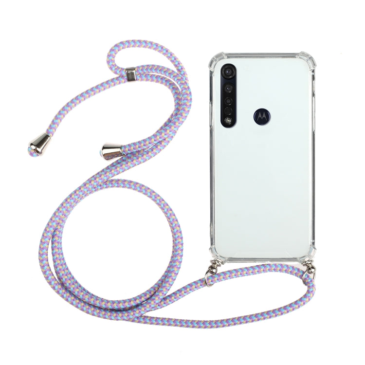 For Motorola Moto G8 Plus Four-Corner Anti-Fall Transparent TPU Protective Case with Lanyard