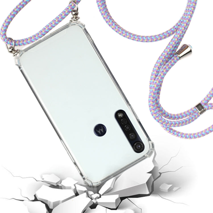 For Motorola Moto G8 Plus Four-Corner Anti-Fall Transparent TPU Protective Case with Lanyard