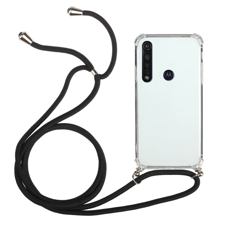 For Motorola Moto G8 Plus Four-Corner Anti-Fall Transparent TPU Protective Case with Lanyard