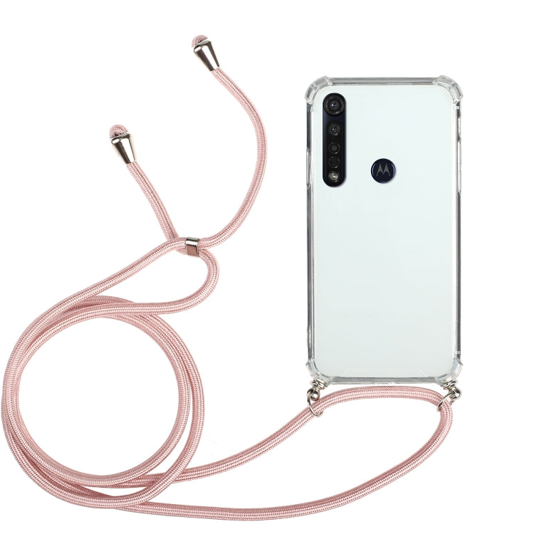 For Motorola Moto G8 Plus Four-Corner Anti-Fall Transparent TPU Protective Case with Lanyard