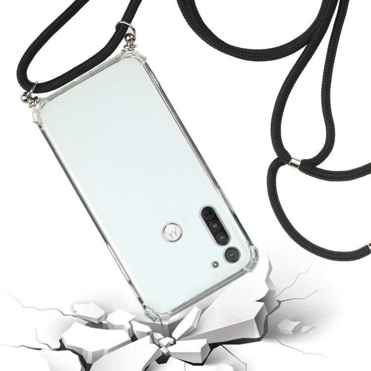 For Motorola Moto G8 Power Four-Corner Anti-Fall Transparent TPU Protective Case with Lanyard