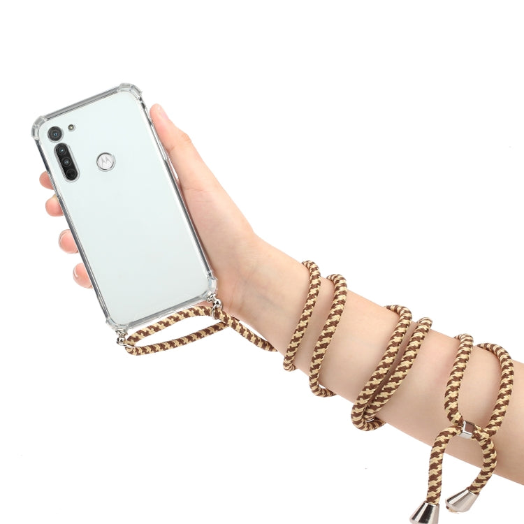 For Motorola Moto G8 Power Four-Corner Anti-Fall Transparent TPU Protective Case with Lanyard