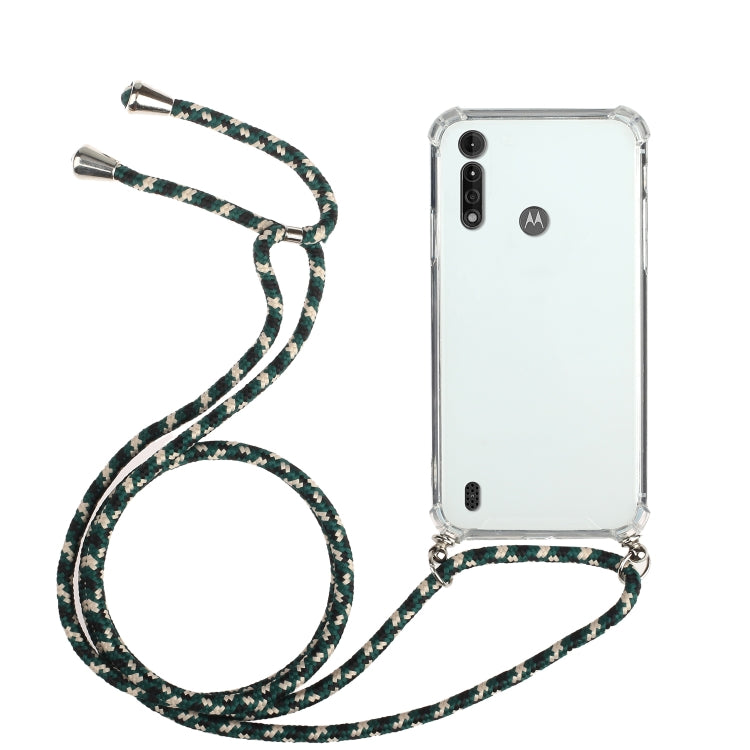 For Motorola Moto G8 Power Lite Four-Corner Anti-Fall Transparent TPU Protective Case with Lanyard