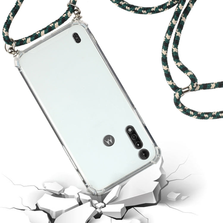 For Motorola Moto G8 Power Lite Four-Corner Anti-Fall Transparent TPU Protective Case with Lanyard